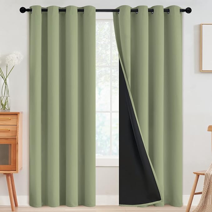SimpleHome Sage 100% Blackout Curtains Room Darkening Living Room 96 Inch | Curtains for Bedroom,Thermal Insulated Grommet Window Drapes,Curtains for Living Room with Black Back,52 x 96 Inch,2 Panels