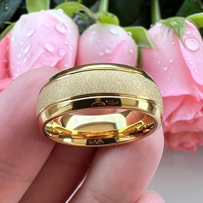 TUTISS 6mm 8mm Black/Gold/Rose Gold/White Tungsten Rings for Men Women Fashion Engagement Wedding Bands Sandblasted Finish I Love You Engraved Comfort Fit