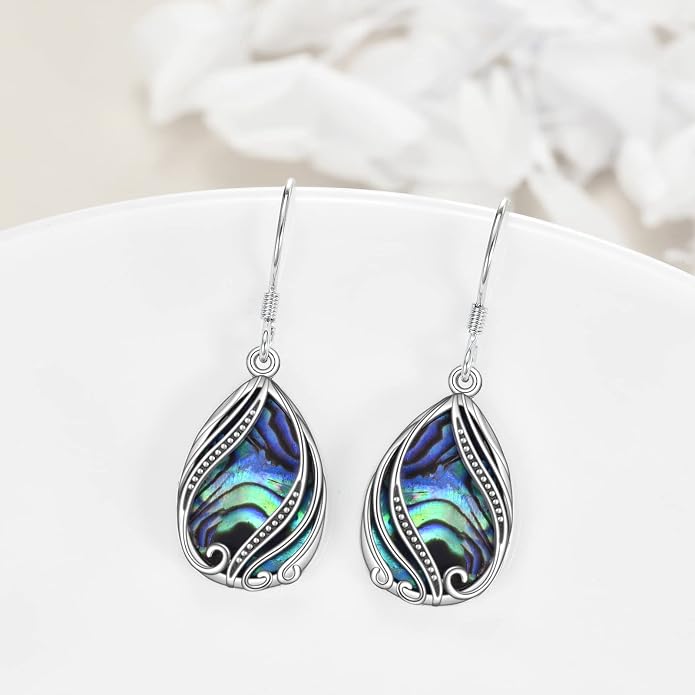 Abalone Shell Dangle Drop Earrings for Women 925 Sterling Silver Filigree Bohemian Earrings Jewelry Gift
