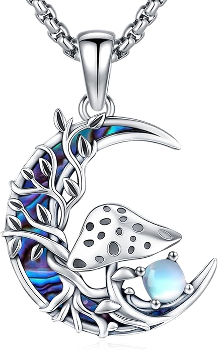 Sterling Silver Tree of Life Necklace for Women Oval Family Tree Necklace Abalone Shell Moonstone Pendant Mother Day Necklace for Mom Tree of Life Jewelry