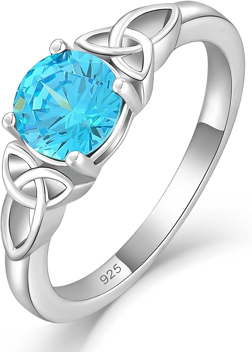 YL Celtic Knot Rings for Women 925 Sterling Silver Round Cut Birthstone Statement Ring