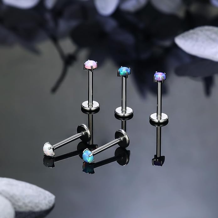 Ruifan Titanium Flat Back Lip Rings Threadless Push in Earrings Studs Nose Rings 20G 18G 16G Mix Colors Opal Tragus Cartilage Lobe Rook Helix Conch Labret Medusa Nostril Piercing Jewelry for Women Men
