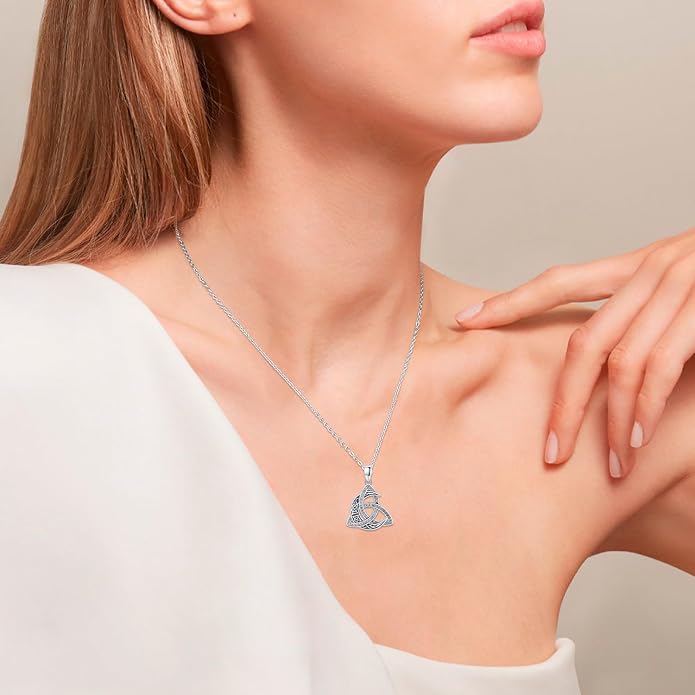 CHENGHONG Celtic Moon Necklace for Women 925 Sterling Silver Celtic Knot Moonstone Pendant Necklace Crescent Irish Necklaces Celtics Jewelry Gift for Women Men