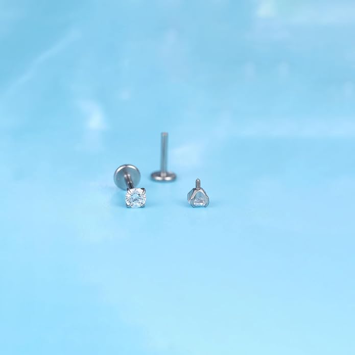 Limerencia 2Pcs 18g Titanium Internally Threaded Tragus Piercing Jewelry Nose Studs Flat Back Earrings Labret, Lip, Helix, Cartilage, Conch, Medusa Piercing for Women Men Sensitive Ears
