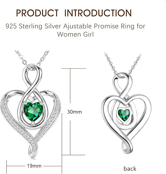 Birthstone Necklace for Women Heart Necklace S925 Sterling Silver Infinity Love Birthday Gifts for Mom Women Wife Girlfriend