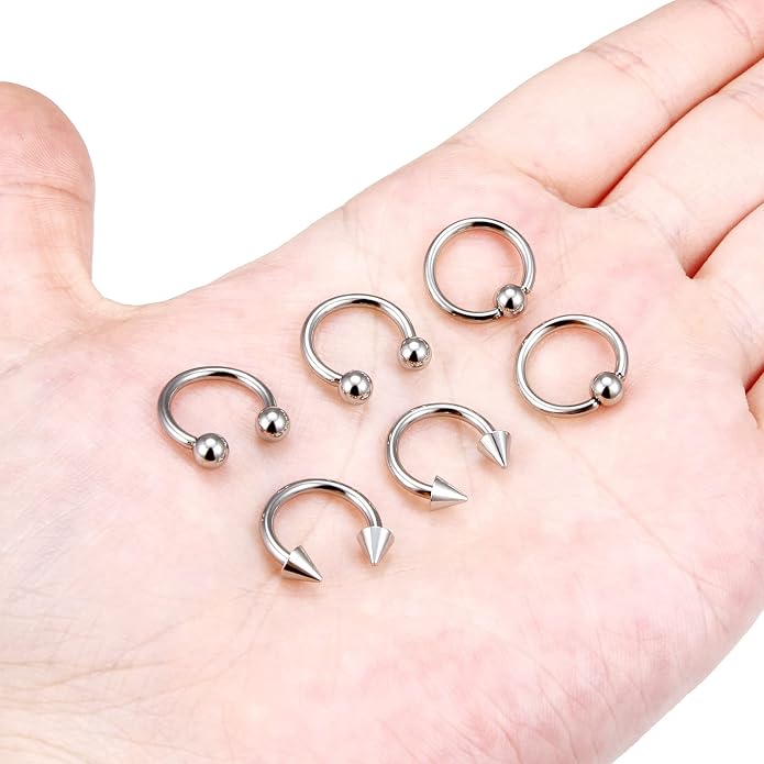 00G 0G 2G 4G 6G 8G 10G 12G 14G 16G Septum Rings Silver Black Surgical Steel Heavy Gauges Earrings Stretching kit Eyebrow Lip Septm Nose Rings Helix Tragus Daith Rook Earrings Hoops 10mm-19mm