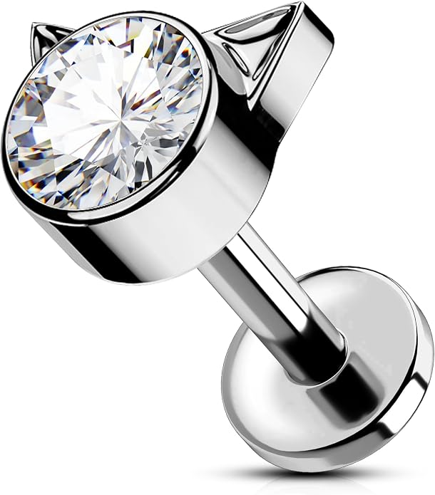 OUFER Cute Kitten Helix Piercing, Silver 16G Helix Earrings Flat Back Internally Threaded Helix Cartilage Piercing Jewelry for Women Men-8MM-6MM