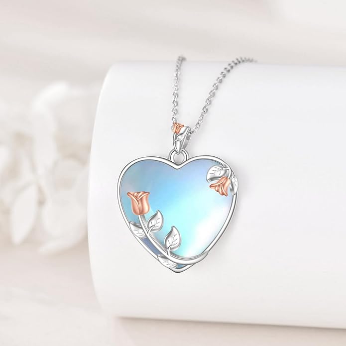 YAFEINI 925 Sterling Silver Moonstone Necklace Filigree Teardrop Pendant Necklace Jewelry for Women Girls