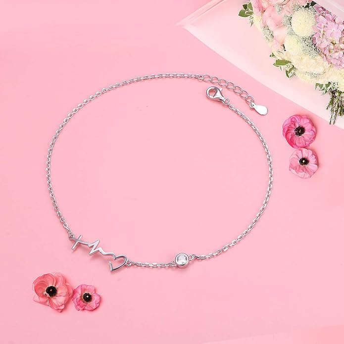 FLYOW S925 Sterling Silver Anklet for Women Summer Boho Beach Charm Adjustable Foot Ankle Bracelet Jewelry Birthday Gift