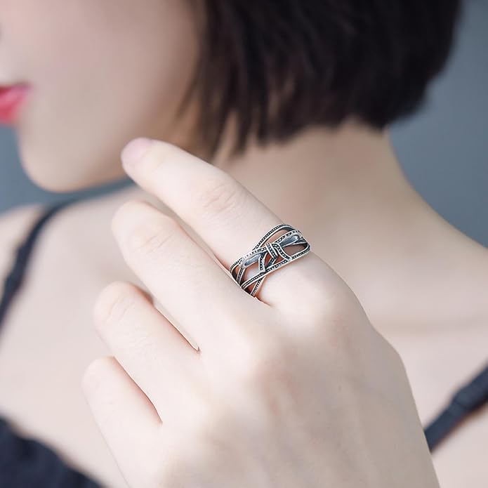 925 Sterling Silver Ring Minimalist Adjustable Rings Band Handmade Rings for Women Girls