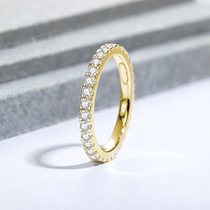 Bo.Dream 1.5mm/2.2mm/3mm Round Cubic Zirconia CZ Full/Half Eternity Rings Wedding Band Sterling Silver