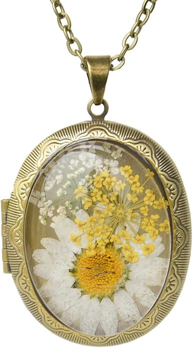 Vintage Photo Locket Necklace Handmade Pressed Flower Locket Necklace for Women
