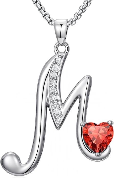 Birthday Gifts for Women Alphabet A to Z Initial Birthstone Pendant Necklaces for Women - 18k White Gold Plated Personalized Name Jewelry Anniversary Graduation Gifts for Wife Her Daughter Girlfriend(with Gift Box)