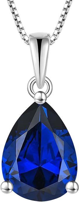 YL Teardrop Necklace 925 Sterling Silver Solitaire Pendant 9x12 MM Pear Cut Multicolored Birthstone Jewelry for Women