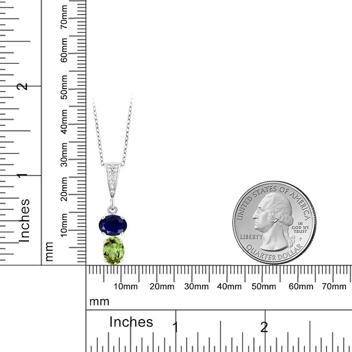Gem Stone King 2-Stone Gemstone Birthstone Pendant Necklace for Women in 925 Sterling Silver | Oval 8x6MM | 18 Inch Silver Chain | Fine Jewelry for Her Mom Wife