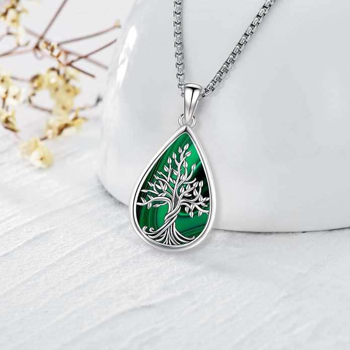 Jewelry Gifts - Tree of Life Necklace Sterling Silver Abalone Shell/Opal/Moonstone/Black Onyx/Turquoise/Malachite/Crystal Family Tree of Life Jewelry for Women Men