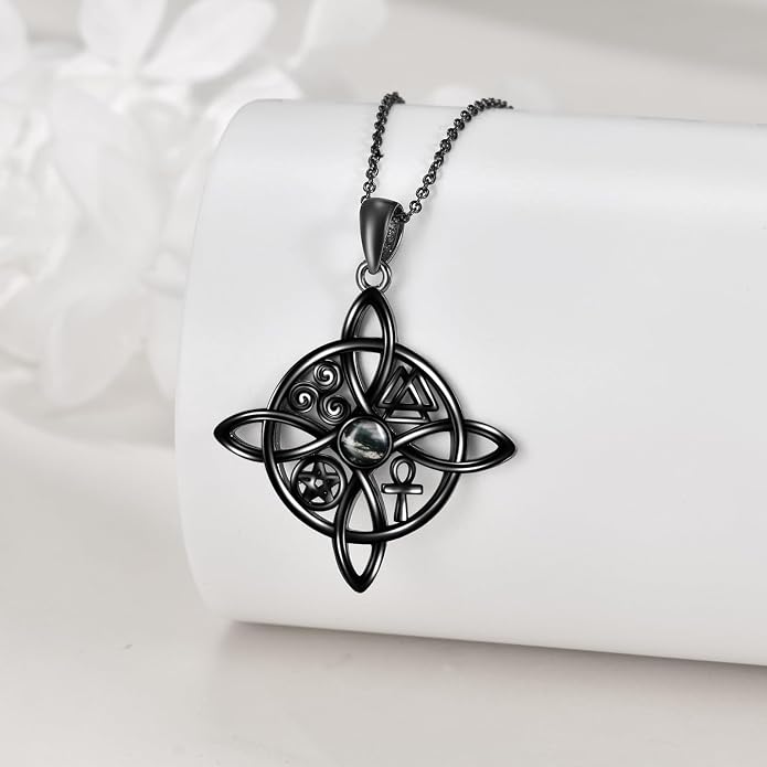 YAFEINI Sterling Silver Witches Knot Pendant Necklace - Celtic Cross Witch Jewelry Amulet Gifts for Women