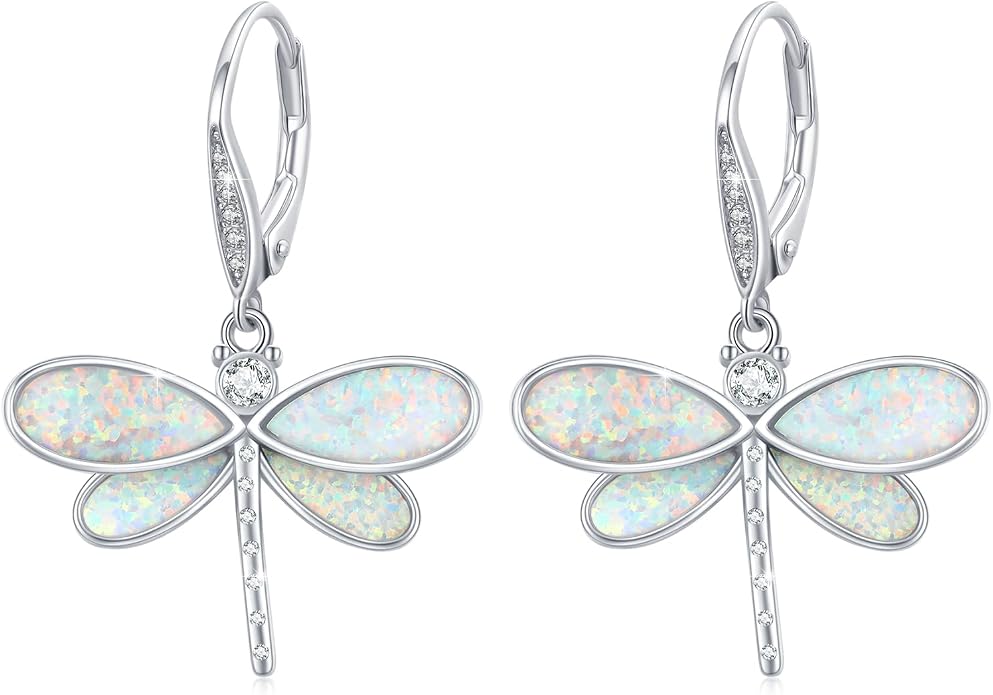 CUOKA MIRACLE Dragonfly Earrings 925 Sterling Silver Hoop Dragonfly Earrings Dangle Drop Opal Earring Dragonflies Jewelry Gifts for Women Wife