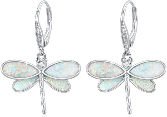 CUOKA MIRACLE Dragonfly Earrings 925 Sterling Silver Hoop Dragonfly Earrings Dangle Drop Opal Earring Dragonflies Jewelry Gifts for Women Wife