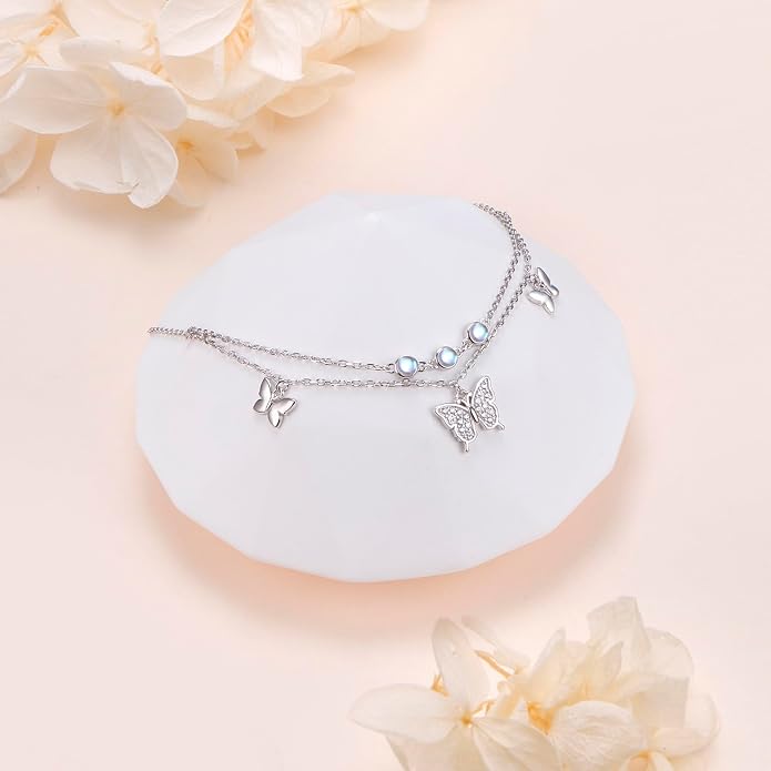 Anklets for Women 925 Sterling Silver Blue Evil Eye Infinity Butterfly Adjustable Multilayer Layered Summer Beach Ankle Bracelet Foot Chain Jewelry for Women