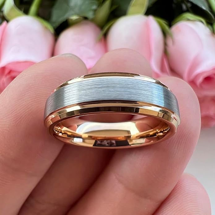 TUTISS 6mm 8mm Tungsten Rings for Men Women Fashion Engagement Wedding Bands Brushed Finish Stepped Beveled Edges Comfort Fit