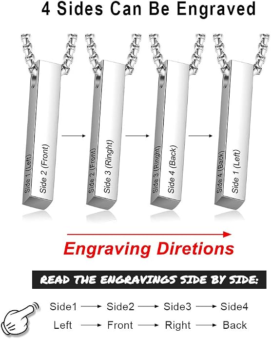 LanM Gifts for Dad Father's Day Gifts Personalized Mens Necklace Custom Name Necklaces for Men Bar Necklace for Women Engraved Initial Name Vertical Bar Necklace for Father
