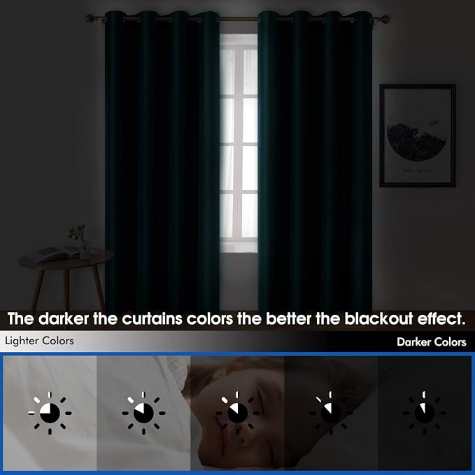HOMEIDEAS 2 Panels Teal Faux Silk Blackout Luxury Curtains, 52 X 96 Inch Room Darkening Satin Thermal Insulated Window Drapes for Bedroom Decor, Indoor