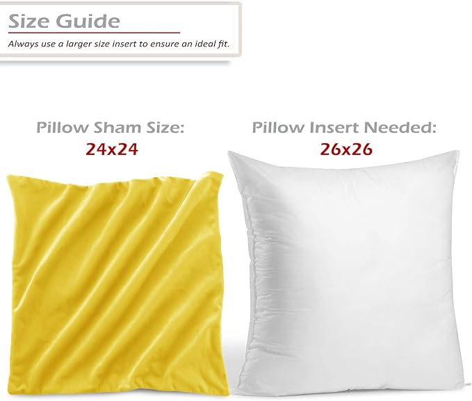 Nestl Throw Pillow Covers, Cozy Velvet Decorative Pillow Cases 24 x 24 Inches, Soft Solid Couch Pillow Covers for Sofa, Bed and Car, Set of 2 - Yellow