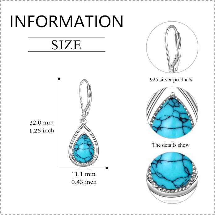 VONALA Dangle Earrings 925 Sterling Silver Opal Larimar Lapis Sapphire Turquoise Moss Agate Crystal Dangling Earrings Jewelry Gift for Women