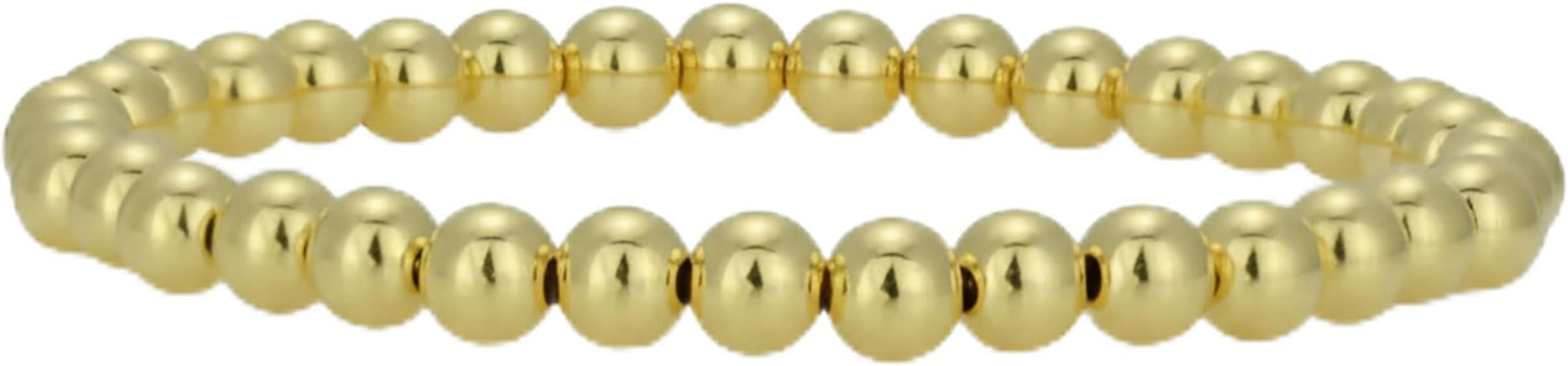 Anela 14k Gold Filled Beaded Bracelet for Women | 5mm Gold Beaded Bracelet | Stackable Gold Stretch Bracelets, Waterproof, Non Tarnish Gold Bead Bracelet for Women Gifts, Handmade in USA