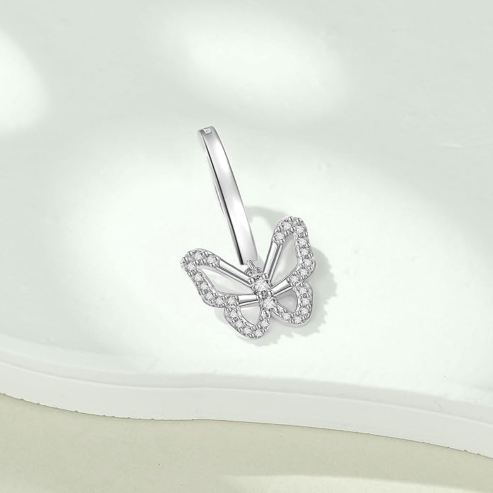Dangle Clicker Belly Button Ring for Women Surgical Sterling Silver Belly Ring Simple Reverse Navel Rings Body Jewelry