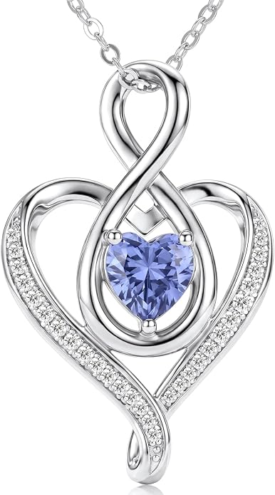 Birthstone Necklace for Women Heart Necklace S925 Sterling Silver Infinity Love Birthday Gifts for Mom Women Wife Girlfriend