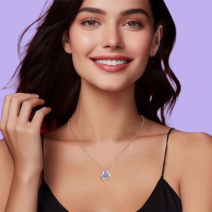 18K Gold Plated Love Knot Necklace for Women, 925 Sterling Silver Round cut Birthstone Pendant Necklace With Chain Lucky Flower Jewelry Gift