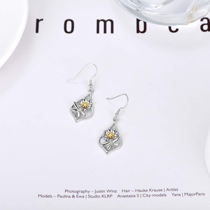 WINNICACA Sterling Silver Dangle Drop Earrings for Women Mom Flower Leverback Earrings Jewelry Christmas Anniversary Birthday Gifts