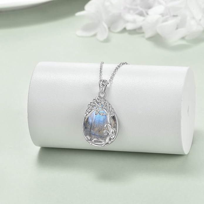 YAFEINI 925 Sterling Silver Moonstone Necklace Filigree Teardrop Pendant Necklace Jewelry for Women Girls