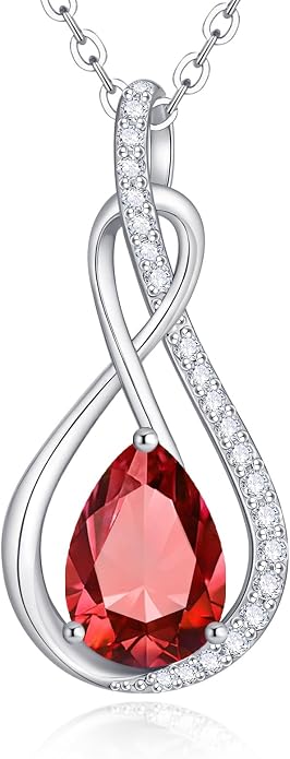 Birthstone Necklaces for Women Mothers - 925 Sterling Silver Dainty Infinity Cubic Zirconia Pendant Necklace Anniversary Birthday Christmas Gifts for Her Wife Mom Lady Daughter, Adjustable Chain