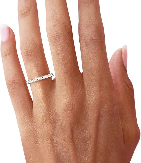 Bo.Dream 1.5mm/2.2mm/3mm Round Cubic Zirconia CZ Full/Half Eternity Rings Wedding Band Sterling Silver