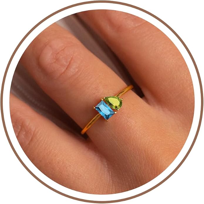 Birthstone Rings for Women, Non Tarnish Gold Rings 2026 Graduation Gifts Birthday Gift Trendy Teen Girl Stuff Dainty 14K Plated Adjustable CZ Stacking Promise Ring Anniversary Jewelry for Friend Sister Girlfriend Daughter