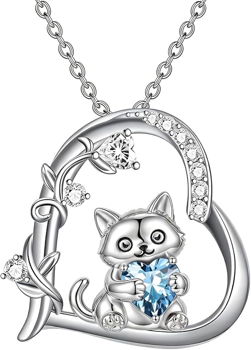 PELOVNY Teddy Bear Necklace for Women 925 Sterling Silver Bear/Highland Cow/Fox/Cat/Axolotl Birthstone Necklace Christmas Birthday Jewelry Gifts for Mom Daughter Wife Sister