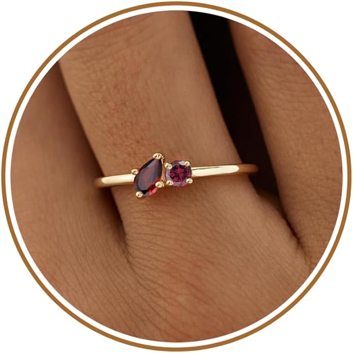 JSJOY Birthstone Rings for Women Dainty Emerald Blue Ring Birthday Gifts for Mom Her Gemstones CZ Ring for Teens Gold Rings That Don't Tarnish Adjustable Ring Jewelry Gifts