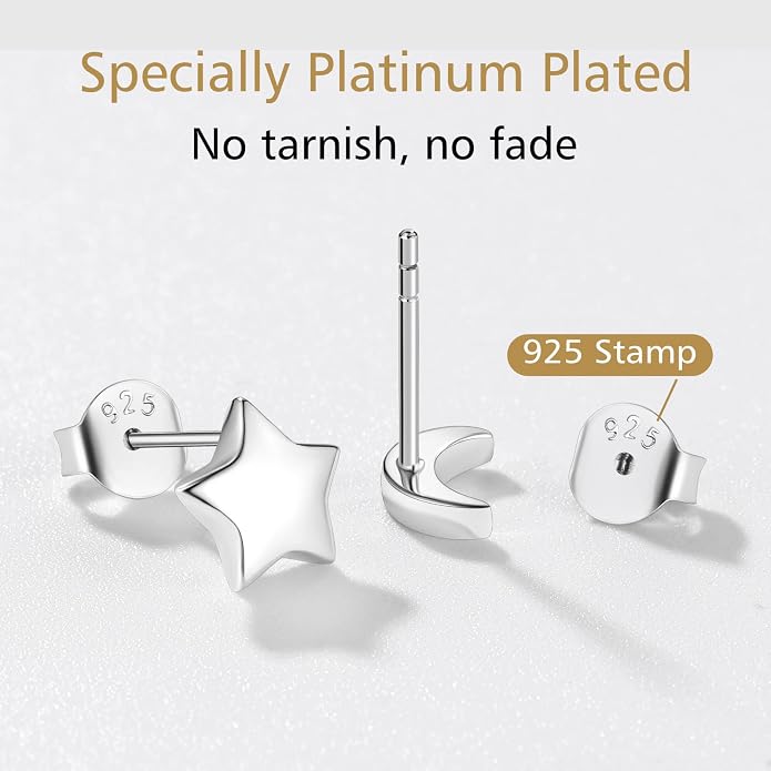 FindChic Hypoallergenic Sterling Silver Small Bar/Heart/Dot/Triangle/Butterfly/Lightning Studs Earrings Minimalist Geometric Jewelry Valentine Gifts for Women Men Girls, with Gift Box