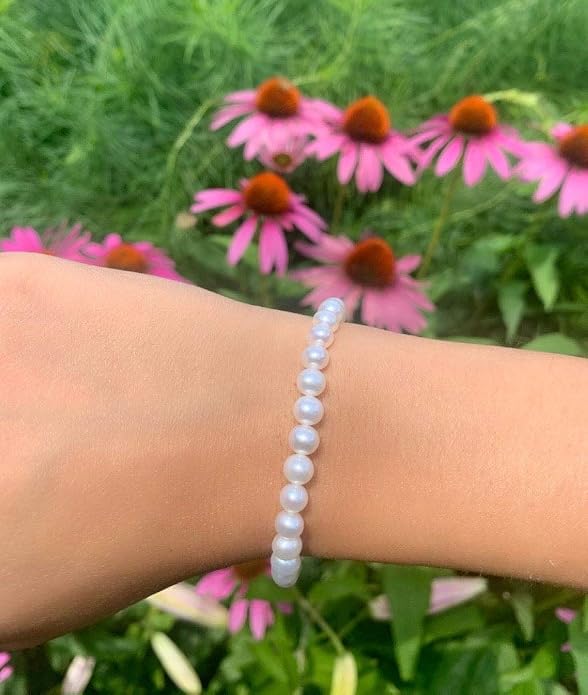Blue Ocean Pearls Round Freshwater Cultured Pearl Bride & Bridesmaid 8" Stretch Strand Bracelet - Choice of Pearl Size and Color