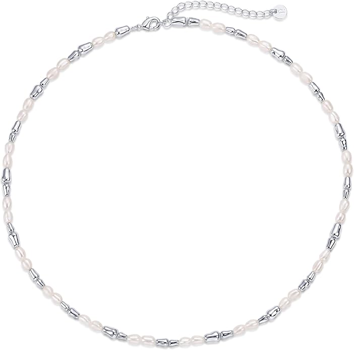 PAVOI 14K-18K Gold Plated Dainty Pearl Necklaces for Women - Station Beaded Choker Paperclip Chain Gold Pearl Necklace Bridal Jewelry