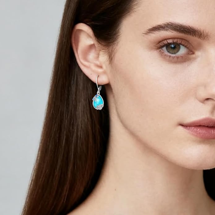 Eusense Sterling Silver Dangle Earrings for Women Tree of Life Animals Moonstone Turquoise Leverback Earrings Jewelry Gifts