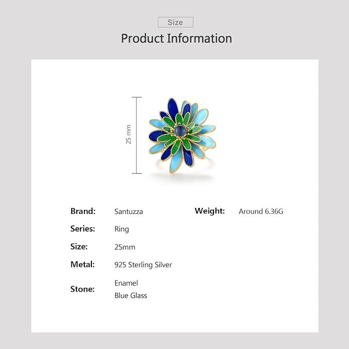 Santuzza 925 Sterling Silver Enamel Flower Statement Ring for Women