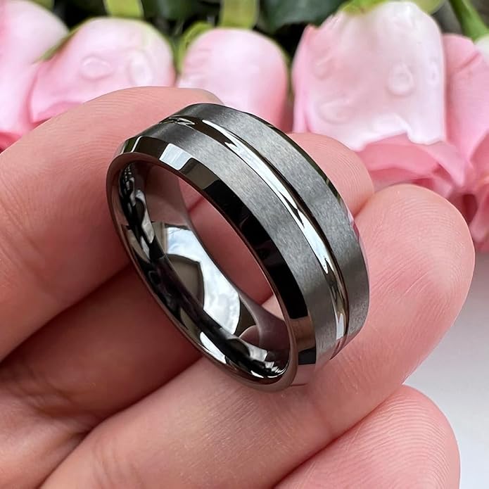 TUTISS 6mm 8mm Silver/Black/Blue/Gunmetal/Gold/Rose Gold Tungsten Rings for Men Women Fashion Engagement Wedding Bands Matte Finish Beveled Edges Comfort Fit