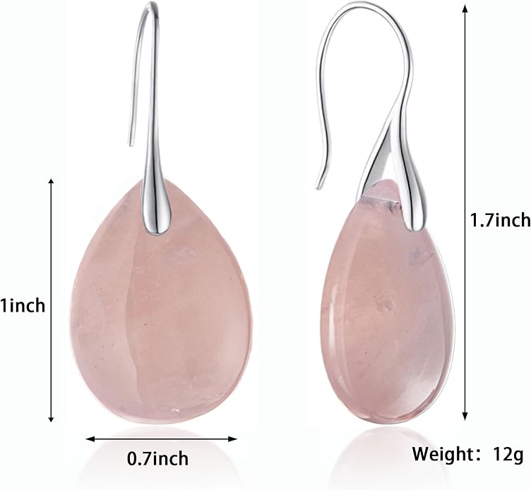 925 Sterling Silver Natural Crystal Agate Dangle Earrings, Waterdrop Teardrop Shape