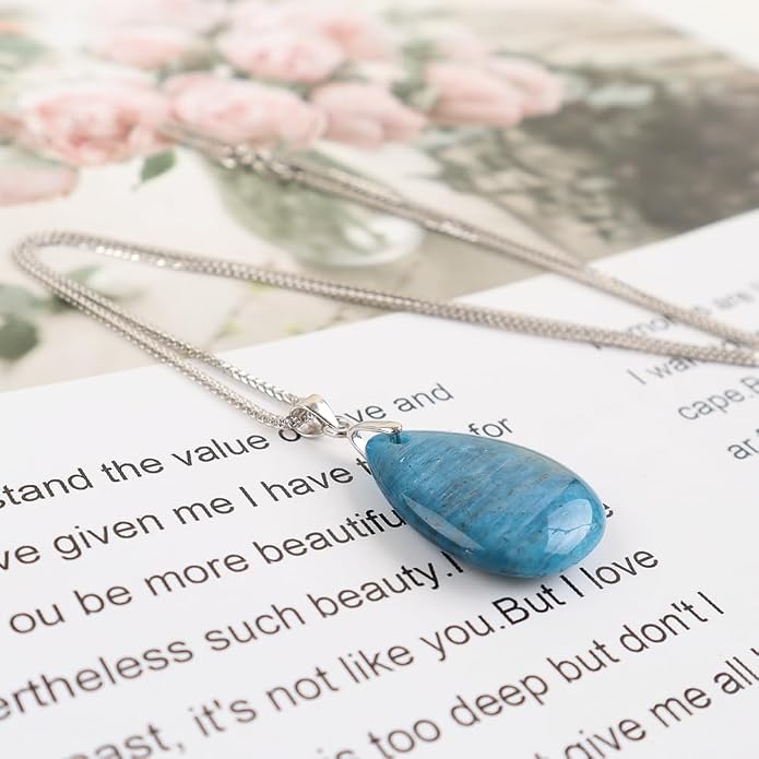 iSTONE 925 Sterling Silver Natural Crytral for Womens Pendant Necklace, Gemstone Birthstone with 17.8" Silver Chain Ladies
