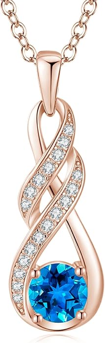 Birthstone Necklaces for Women 925 Sterling Silver Infinity Pendant Created Gemstone Jewelry for Her, 16"+2"