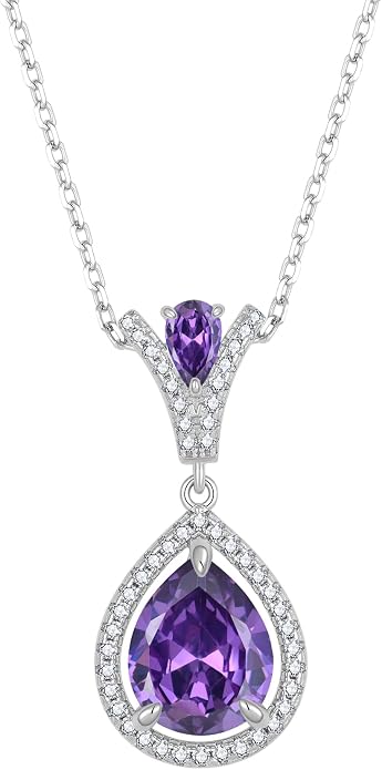 Birthstone Necklace 925 Sterling Silver Tear Drop 5A Cubic Zirconia Pendant Necklace Jewelry Birthday Gifts for Women